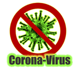 obrazek przekreślonego zarazku z podpisem corona virus
